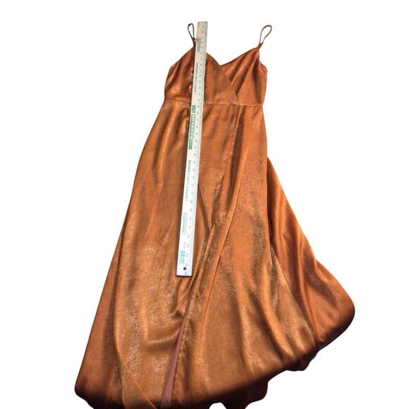 LULUS Constantine Rust Orange Satin Cocktail Wedding Guest Maxi Dress XSmall - Picture 8 of 8